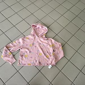 NWT Juniors Small Mighty Fine Sketchy Celestial Allover Crop Hoodie Sweatshirt